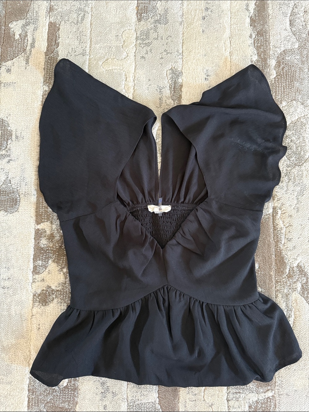 Entro Black V-Neck Smocked Waist Blouse